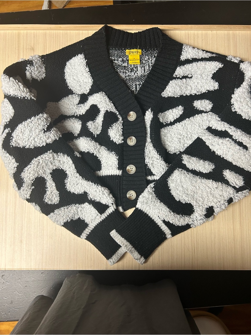 Daisy Black and White Chunky Patterned Button-Front Cardigan